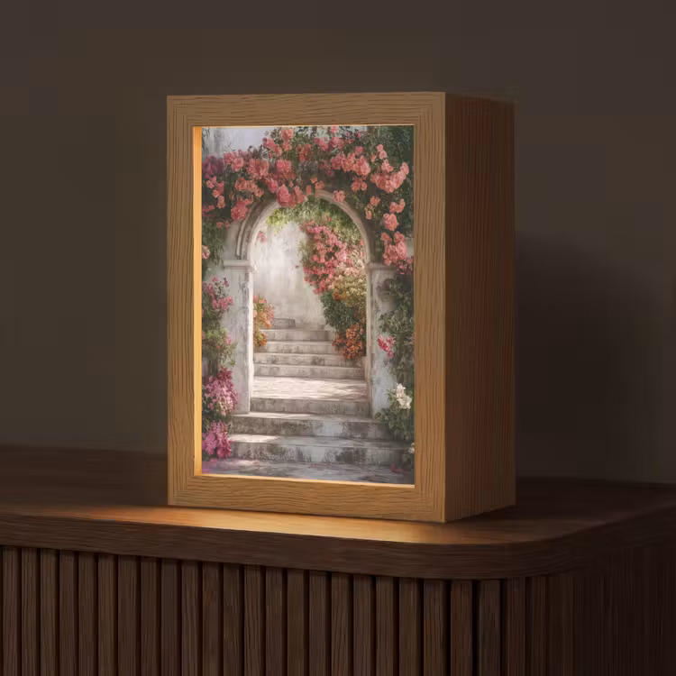 Doorkijk - Rozen - Vintage - Poort Light Box met kabel (Tafellamp) klein -z3d_website