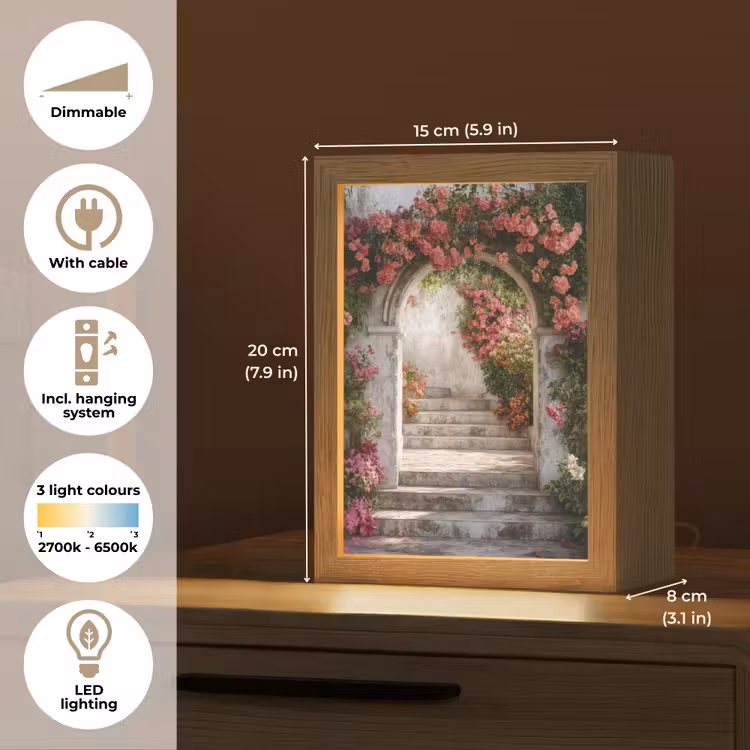 Doorkijk - Rozen - Vintage - Poort Light Box met kabel (Tafellamp) klein -USP_EN