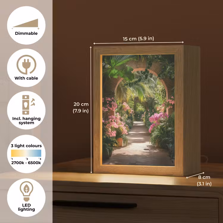 Doorkijk - Tropisch - Bloemen - Natuur Light Box met kabel (Tafellamp) klein -USP_EN