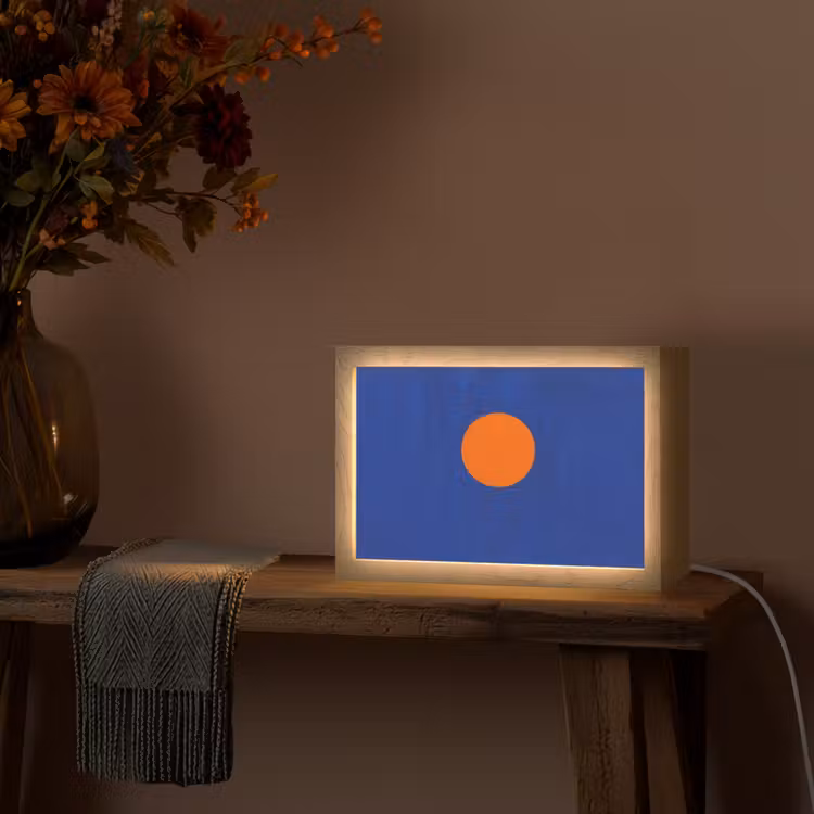Vorm - Rond - Minimalistisch - Blauw Light Box met kabel (Tafellamp) klein -sfeer4