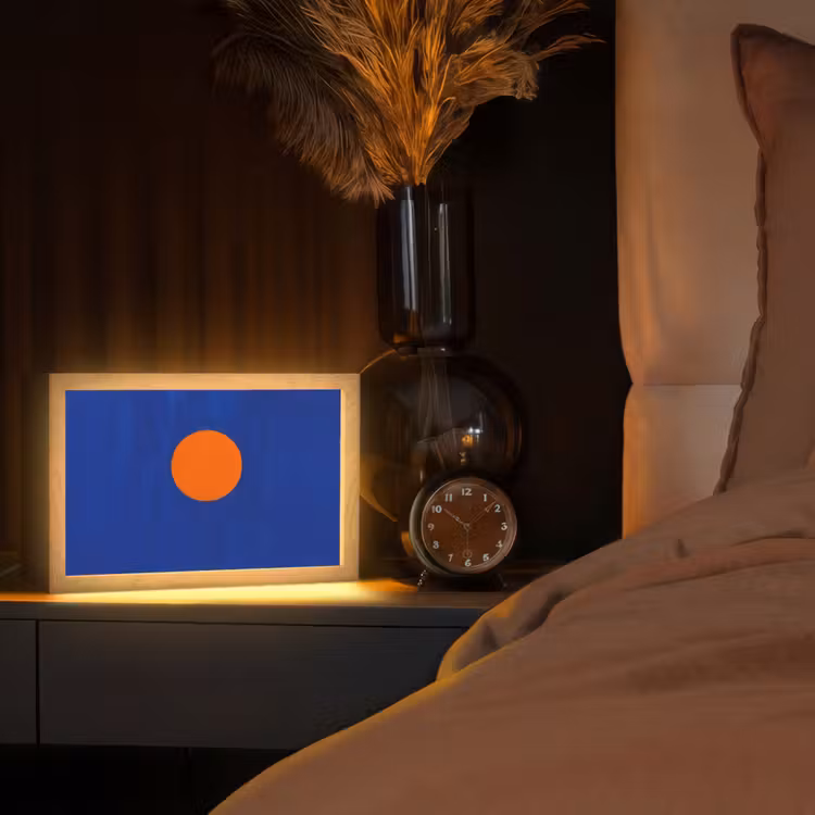 Vorm - Rond - Minimalistisch - Blauw Light Box met kabel (Tafellamp) klein -sfeer1