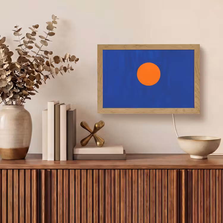 Vorm - Rond - Minimalistisch - Blauw Light Box met kabel (Tafellamp) klein -sfeer2