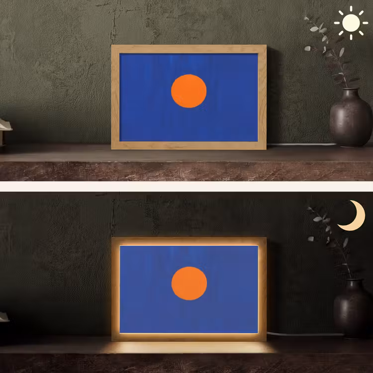 Vorm - Rond - Minimalistisch - Blauw Light Box met kabel (Tafellamp) klein -sfeer3