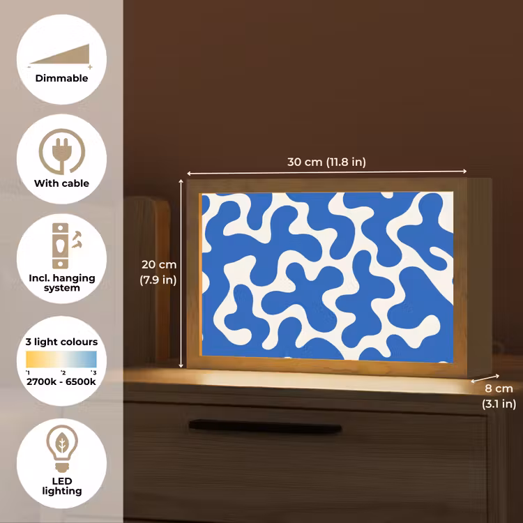 Vormen - Abstract - Blauw - Golven Light Box met kabel (Tafellamp) klein -USP_EN