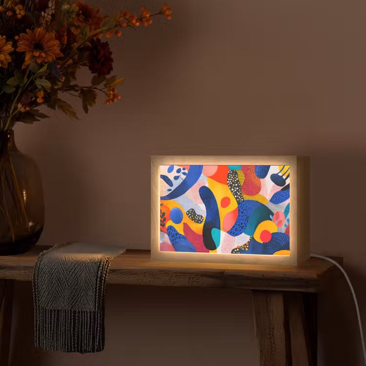 Vormen - Abstract - Stippels - Blauw Light Box met kabel (Tafellamp) klein -sfeer4