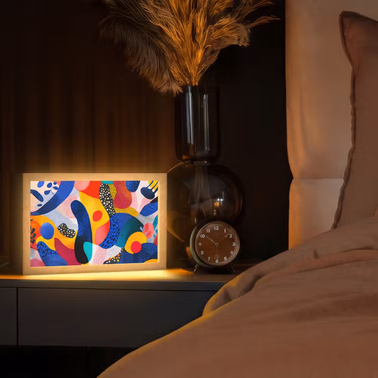 Vormen - Abstract - Stippels - Blauw Light Box met kabel (Tafellamp) klein -sfeer1