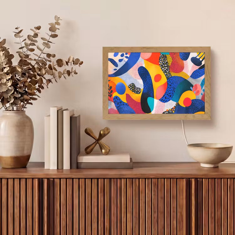 Vormen - Abstract - Stippels - Blauw Light Box met kabel (Tafellamp) klein -sfeer2