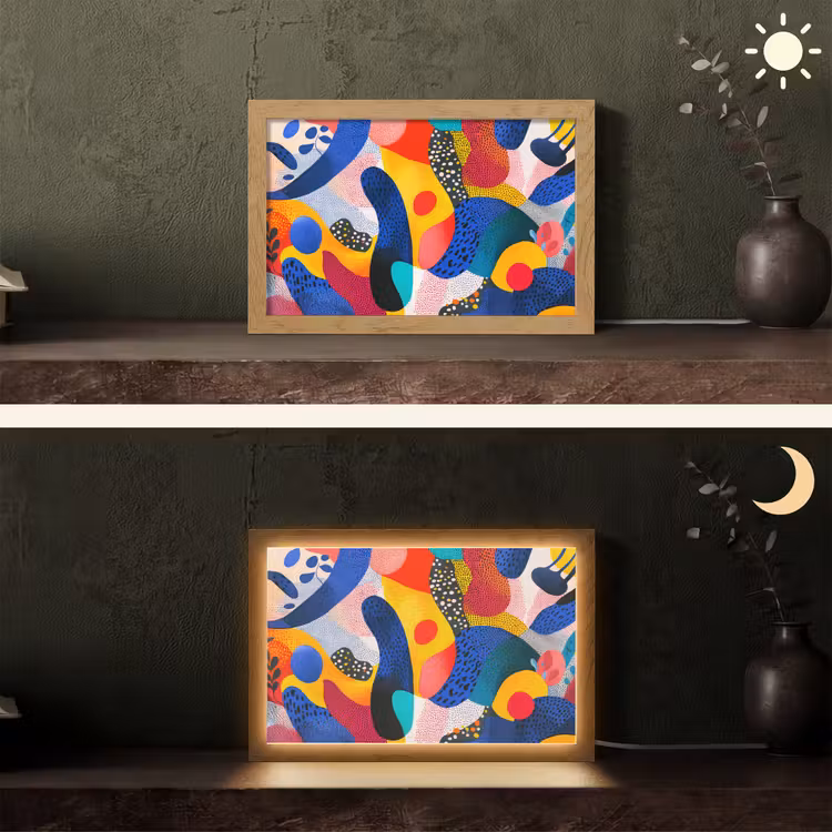 Vormen - Abstract - Stippels - Blauw Light Box met kabel (Tafellamp) klein -sfeer3