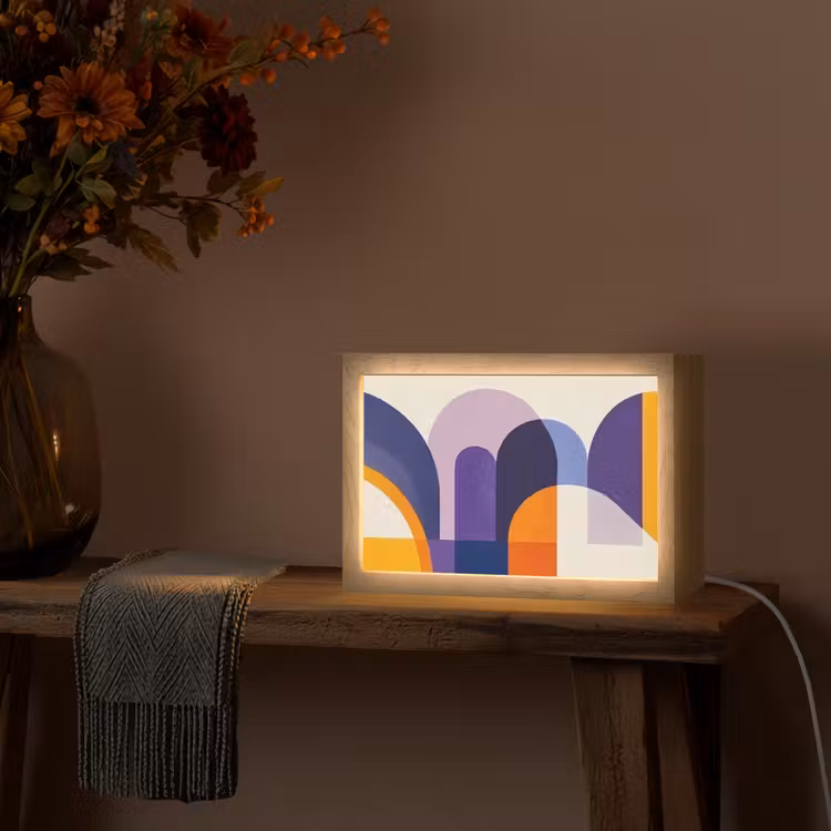Vormen - Abstract - Grafisch - Oranje Light Box met kabel (Tafellamp) klein -sfeer4