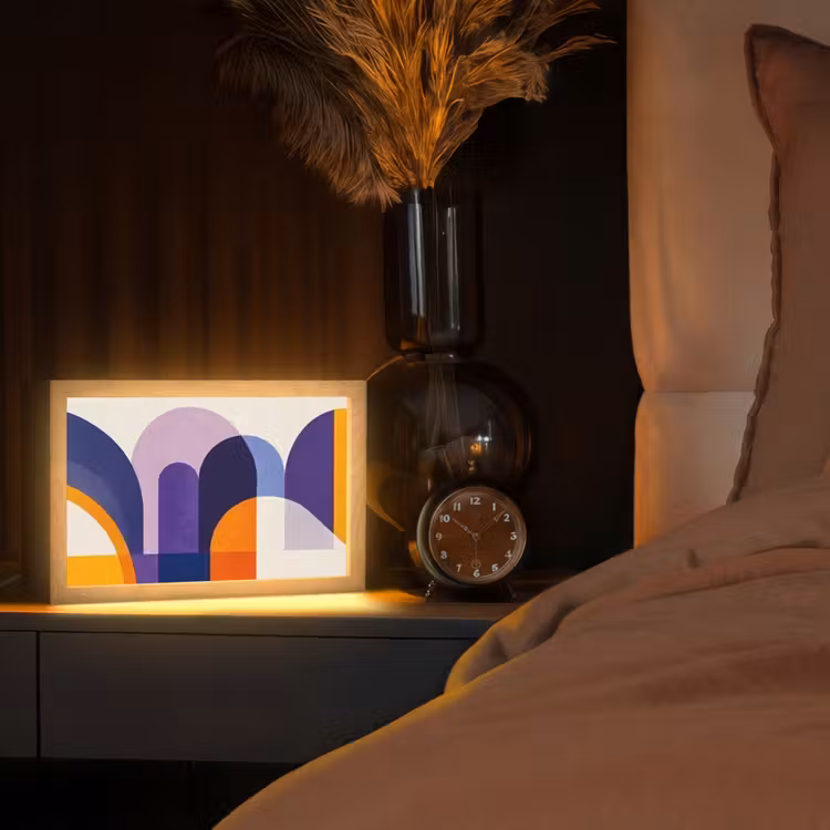 Vormen - Abstract - Grafisch - Oranje Light Box met kabel (Tafellamp) klein -sfeer1