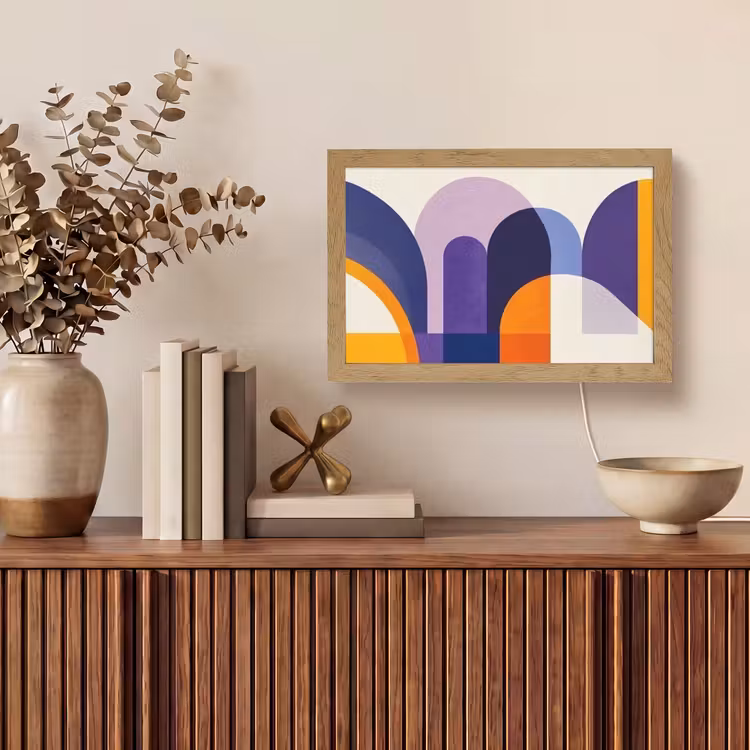 Vormen - Abstract - Grafisch - Oranje Light Box met kabel (Tafellamp) klein -sfeer2