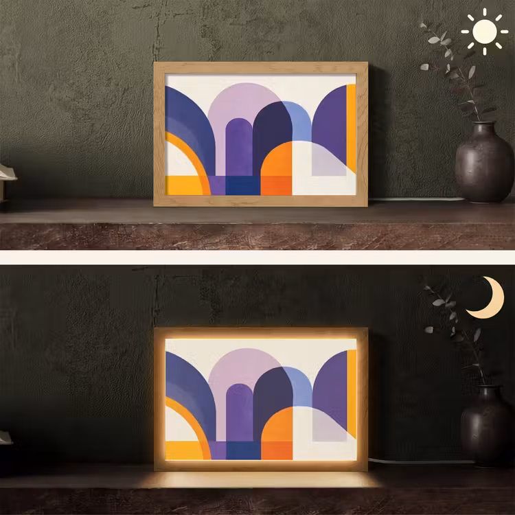 Vormen - Abstract - Grafisch - Oranje Light Box met kabel (Tafellamp) klein -sfeer3