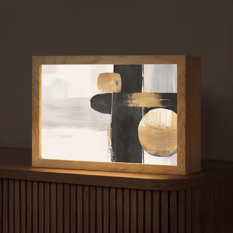 Vormen - Penseelstreken - Abstract - Goud Light Box met kabel (Tafellamp) klein -z3d_website