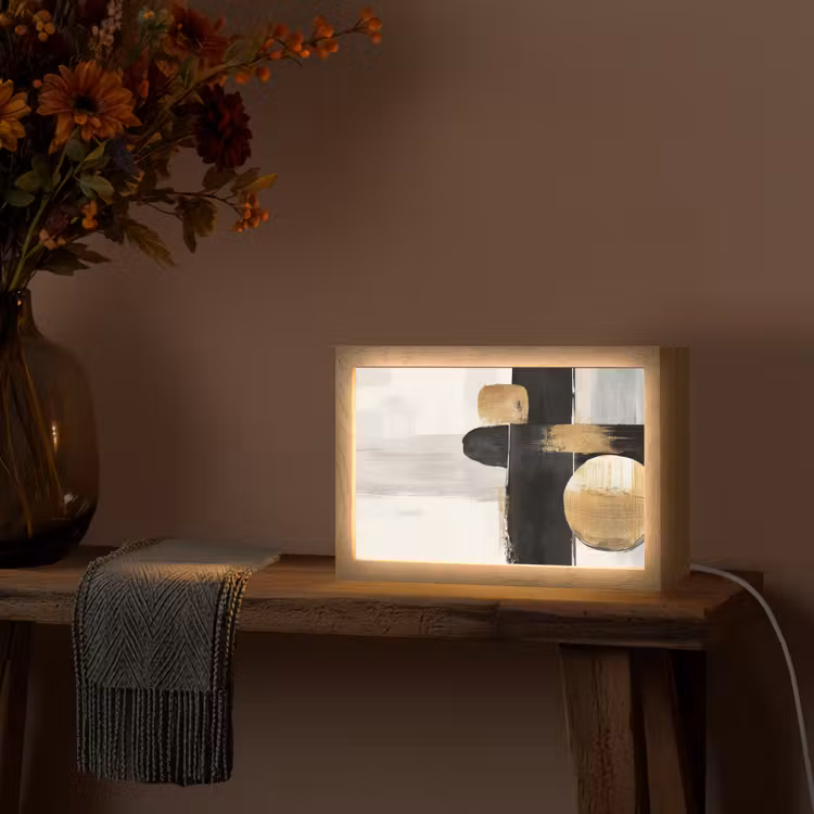 Vormen - Penseelstreken - Abstract - Goud Light Box met kabel (Tafellamp) klein -sfeer4