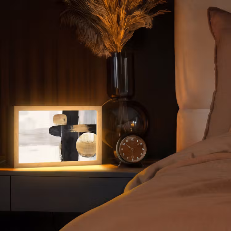 Vormen - Penseelstreken - Abstract - Goud Light Box met kabel (Tafellamp) klein -sfeer1