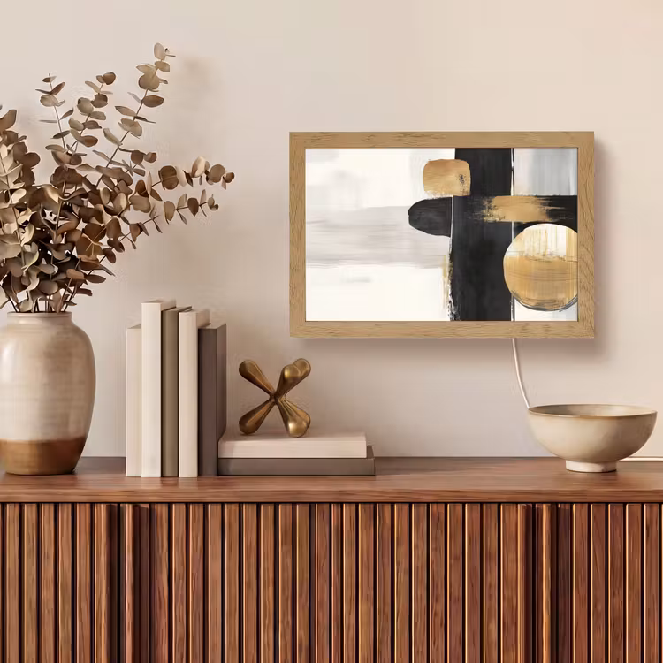 Vormen - Penseelstreken - Abstract - Goud Light Box met kabel (Tafellamp) klein -sfeer2