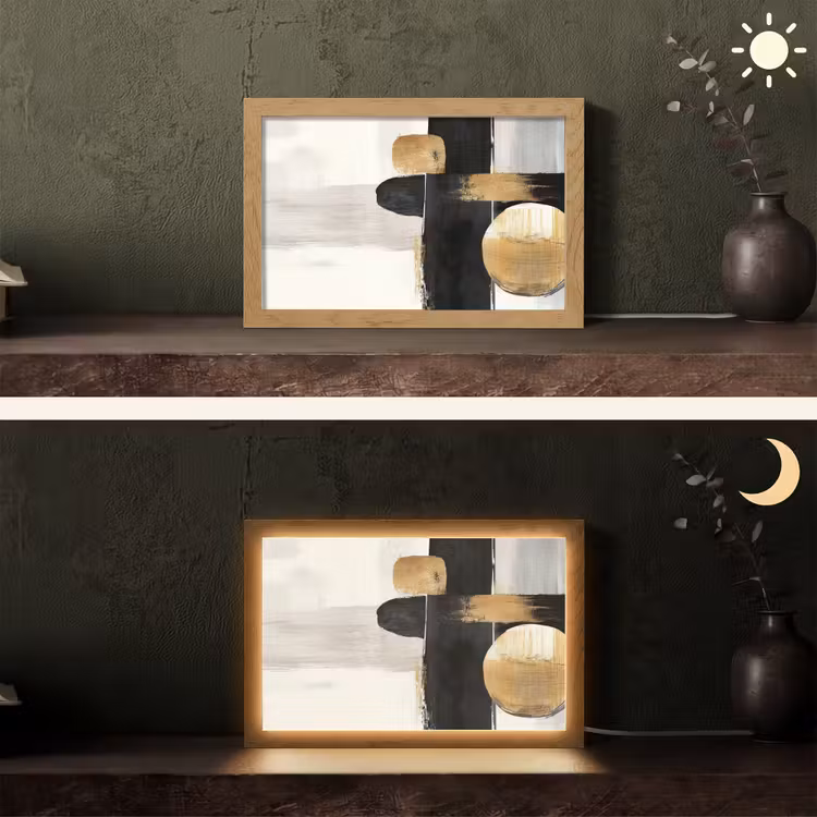 Vormen - Penseelstreken - Abstract - Goud Light Box met kabel (Tafellamp) klein -sfeer3