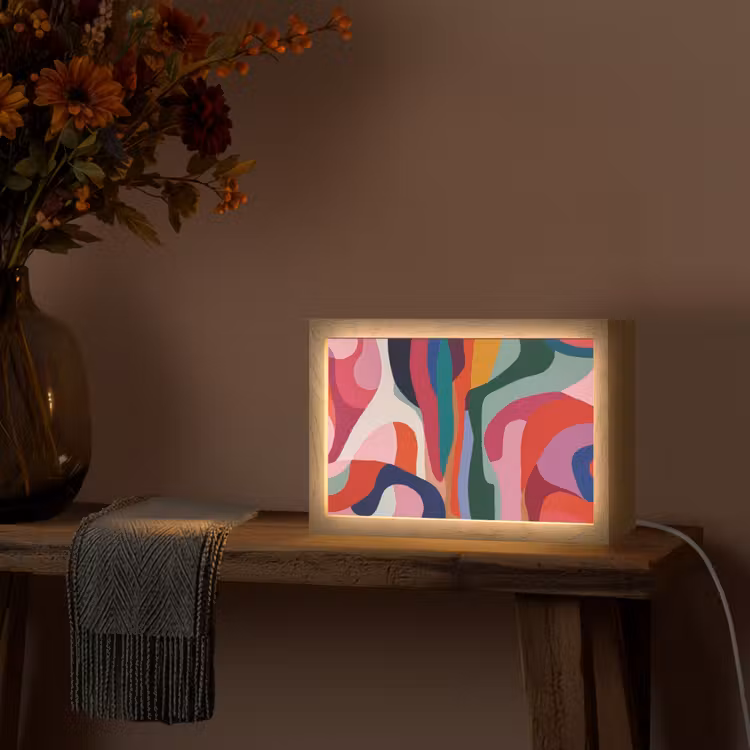 Vormen - Bochten - Kleurrijk - Abstract Light Box met kabel (Tafellamp) klein -sfeer4