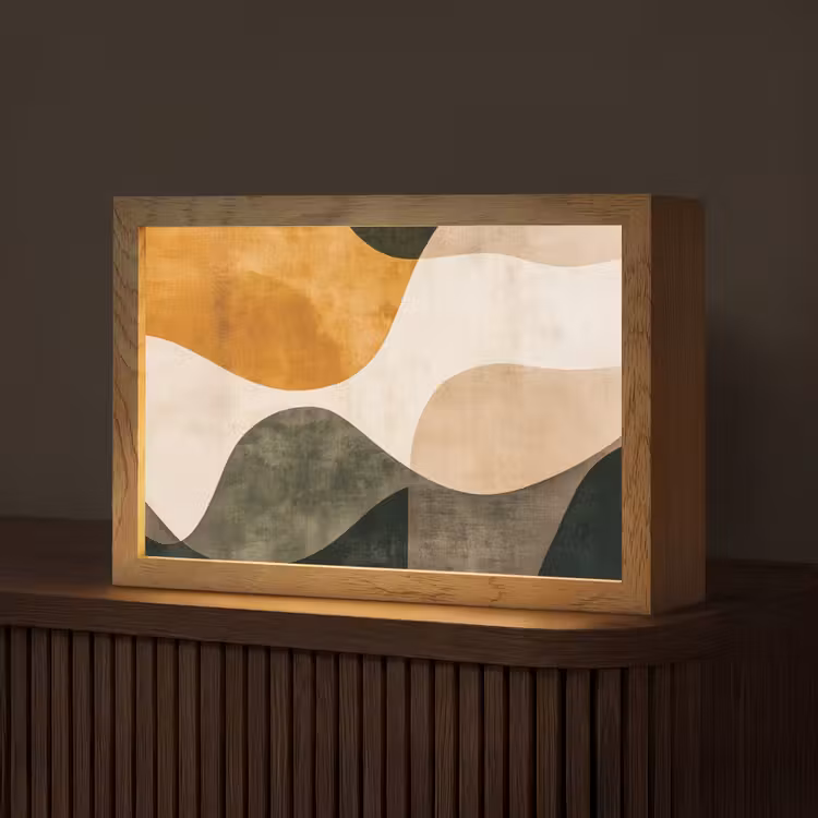 Vormen - Okergeel - Abstract Light Box met kabel (Tafellamp) klein -z3d_website