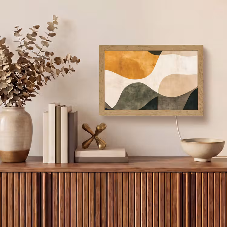 Vormen - Okergeel - Abstract Light Box met kabel (Tafellamp) klein -sfeer2