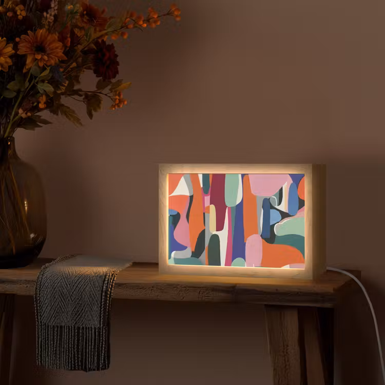 Vormen - Ritmisch - Kleuren - Abstract Light Box met kabel (Tafellamp) klein -sfeer4