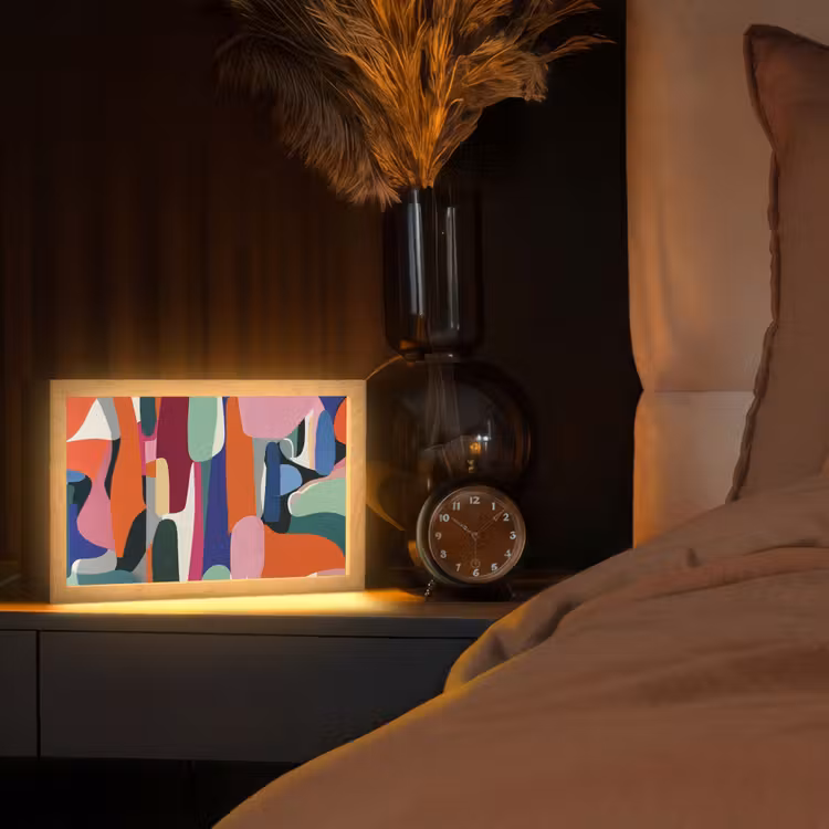 Vormen - Ritmisch - Kleuren - Abstract Light Box met kabel (Tafellamp) klein -sfeer1