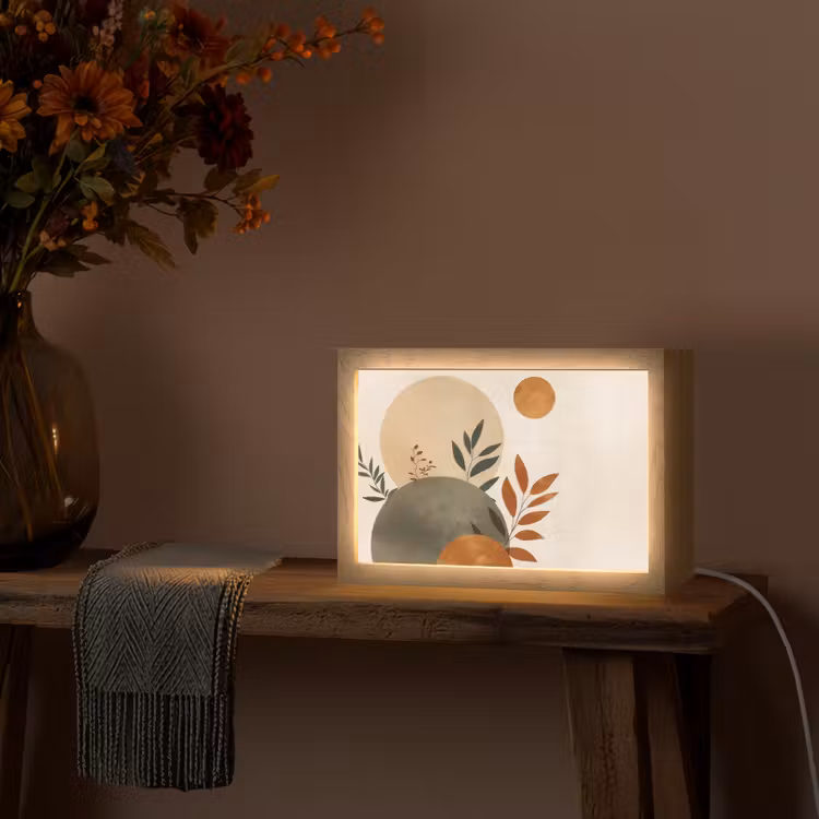 Vormen - Rond - Bladeren - Beige Light Box met kabel (Tafellamp) klein -sfeer4