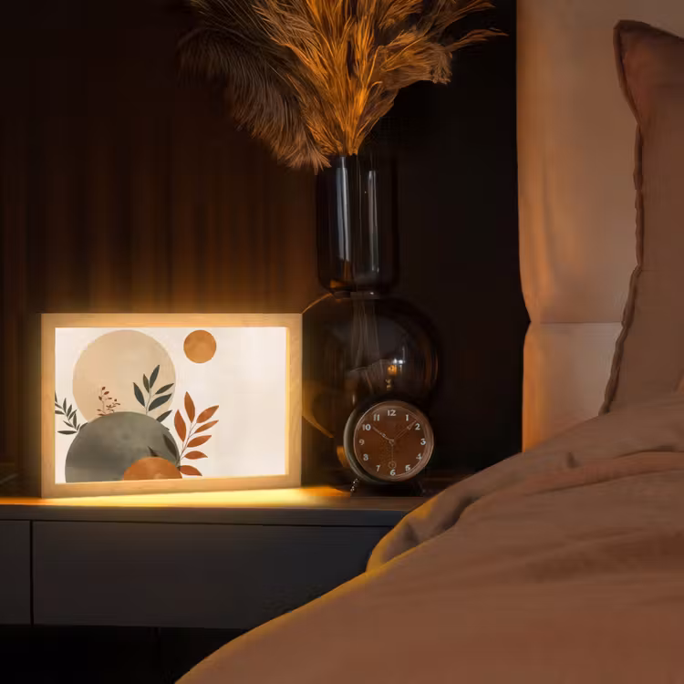 Vormen - Rond - Bladeren - Beige Light Box met kabel (Tafellamp) klein -sfeer1