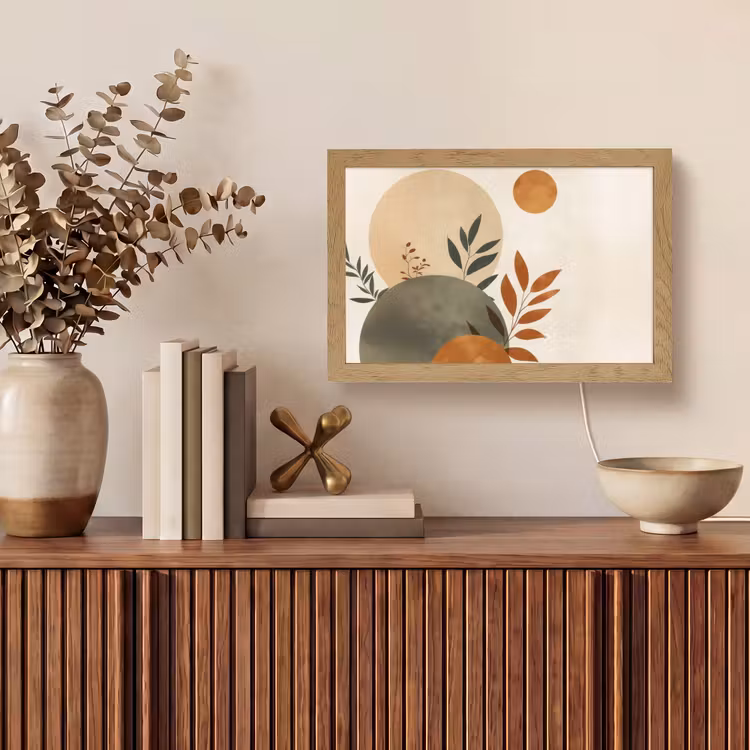 Vormen - Rond - Bladeren - Beige Light Box met kabel (Tafellamp) klein -sfeer2