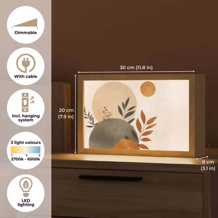 Vormen - Rond - Bladeren - Beige Light Box met kabel (Tafellamp) klein -USP_EN