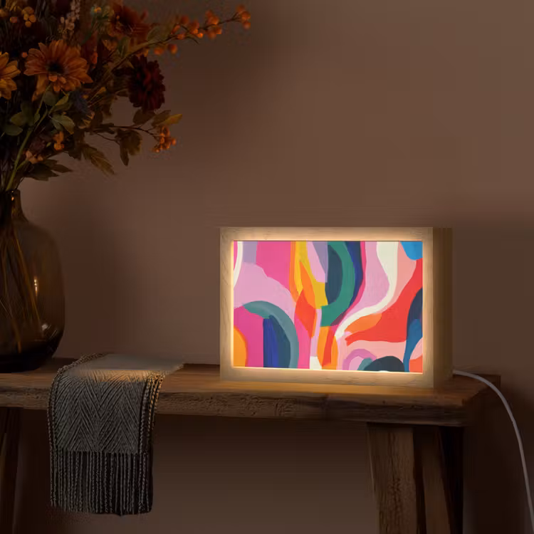 Vormen - Golvend - Abstract - Felroze Light Box met kabel (Tafellamp) klein -sfeer4