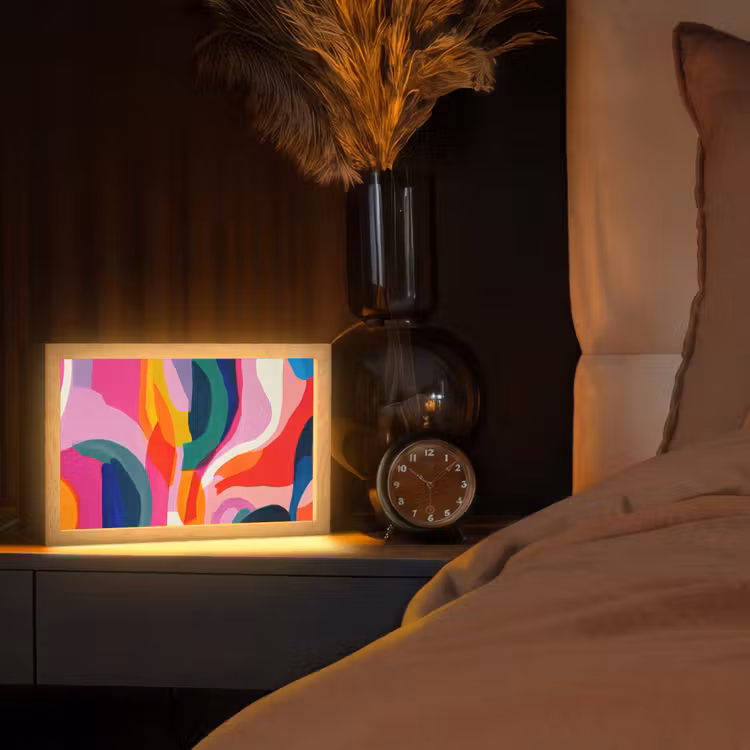 Vormen - Golvend - Abstract - Felroze Light Box met kabel (Tafellamp) klein -sfeer1