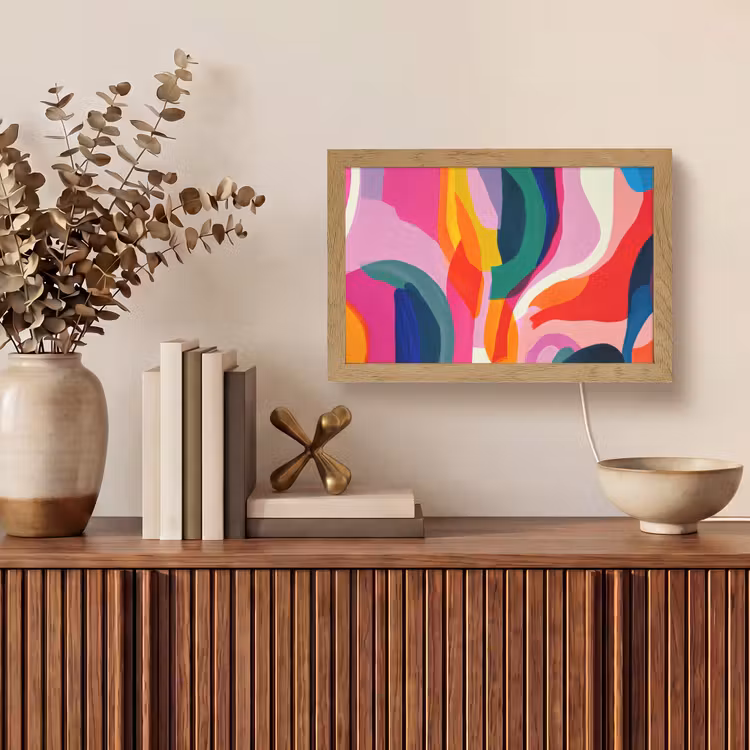 Vormen - Golvend - Abstract - Felroze Light Box met kabel (Tafellamp) klein -sfeer2