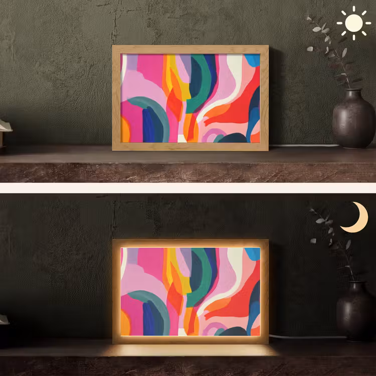 Vormen - Golvend - Abstract - Felroze Light Box met kabel (Tafellamp) klein -sfeer3
