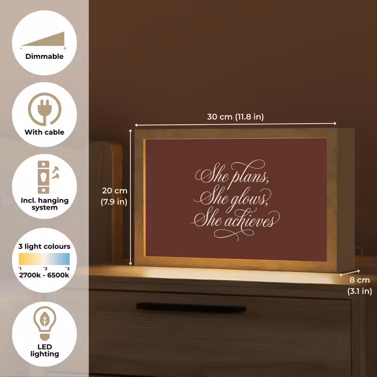 She plans she glows she achieves - Rood - Cursief Light Box met kabel (Tafellamp) klein -USP_EN