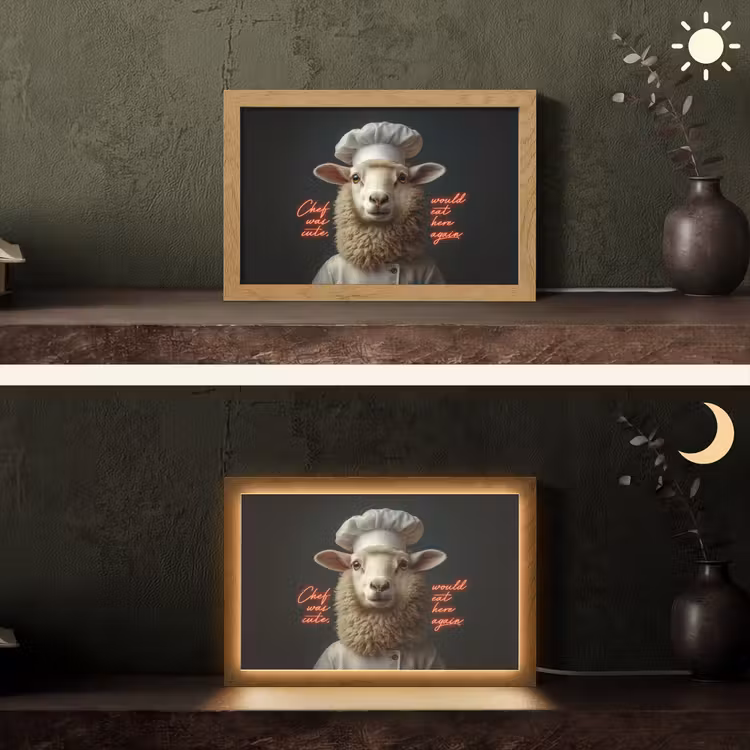 Schaap - Kokskleding - Neon - Quote Light Box met kabel (Tafellamp) klein -sfeer3