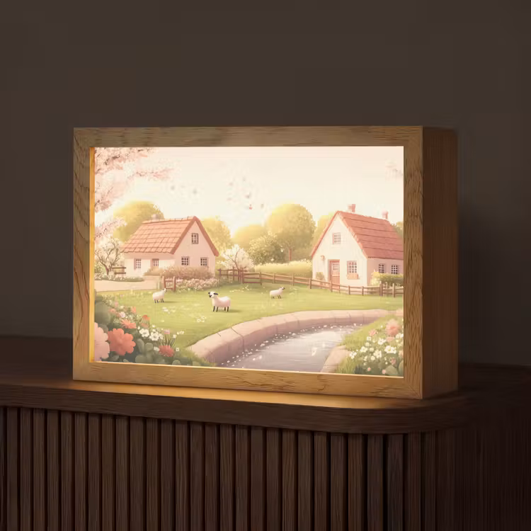 Schapen - Huisje - Platteland Light Box met kabel (Tafellamp) klein -z3d_website