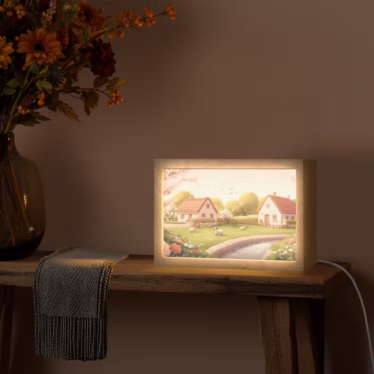 Schapen - Huisje - Platteland Light Box met kabel (Tafellamp) klein -sfeer4
