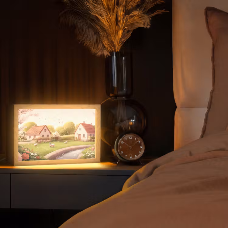 Schapen - Huisje - Platteland Light Box met kabel (Tafellamp) klein -sfeer1