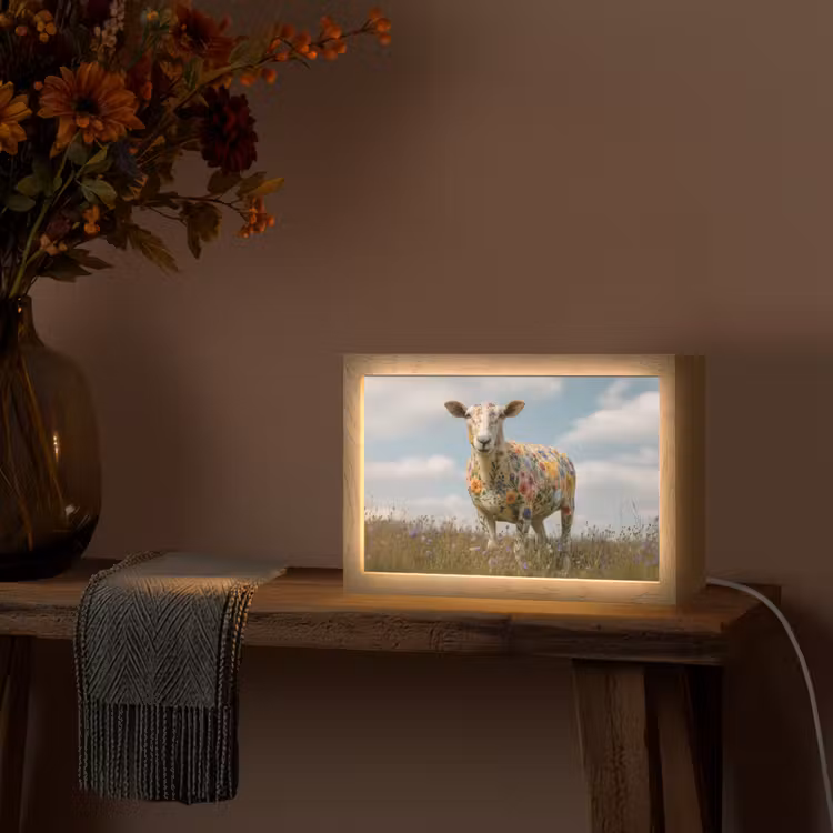 Schaap - Bloemen - Weide Light Box met kabel (Tafellamp) klein -sfeer4