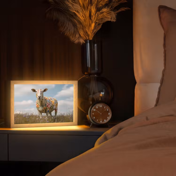 Schaap - Bloemen - Weide Light Box met kabel (Tafellamp) klein -sfeer1