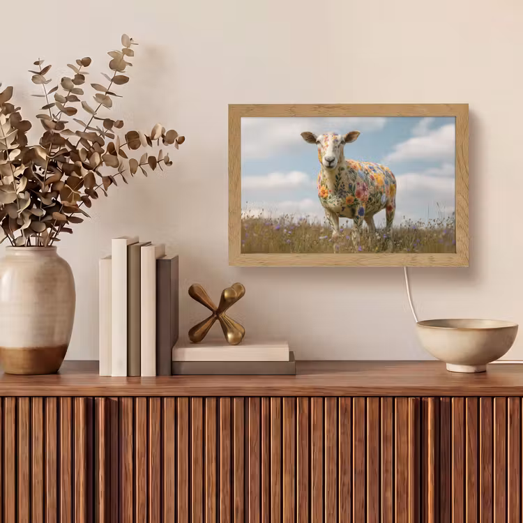 Schaap - Bloemen - Weide Light Box met kabel (Tafellamp) klein -sfeer2