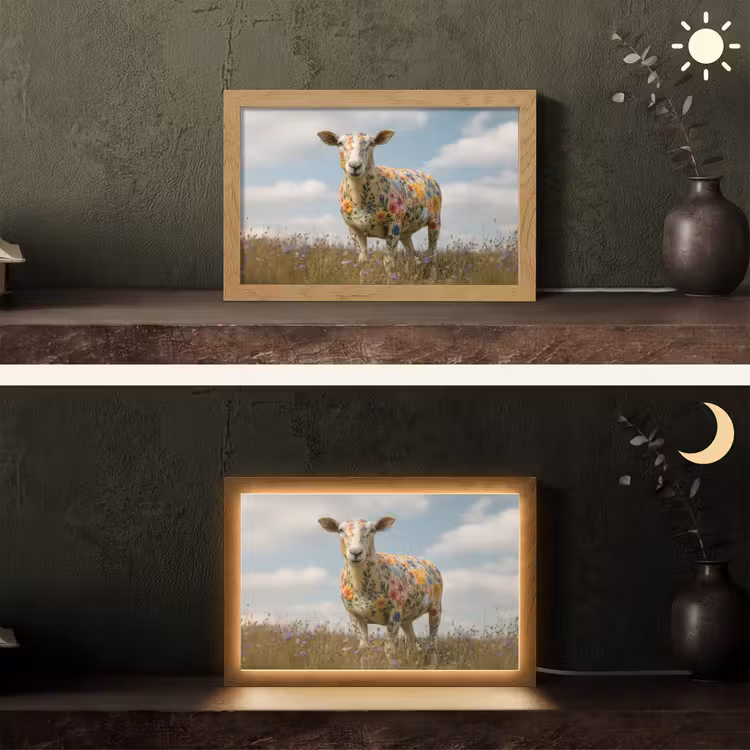 Schaap - Bloemen - Weide Light Box met kabel (Tafellamp) klein -sfeer3