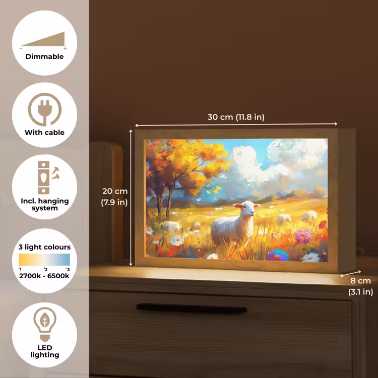 Schaap - Weide - Bloemen Light Box met kabel (Tafellamp) klein -USP_EN