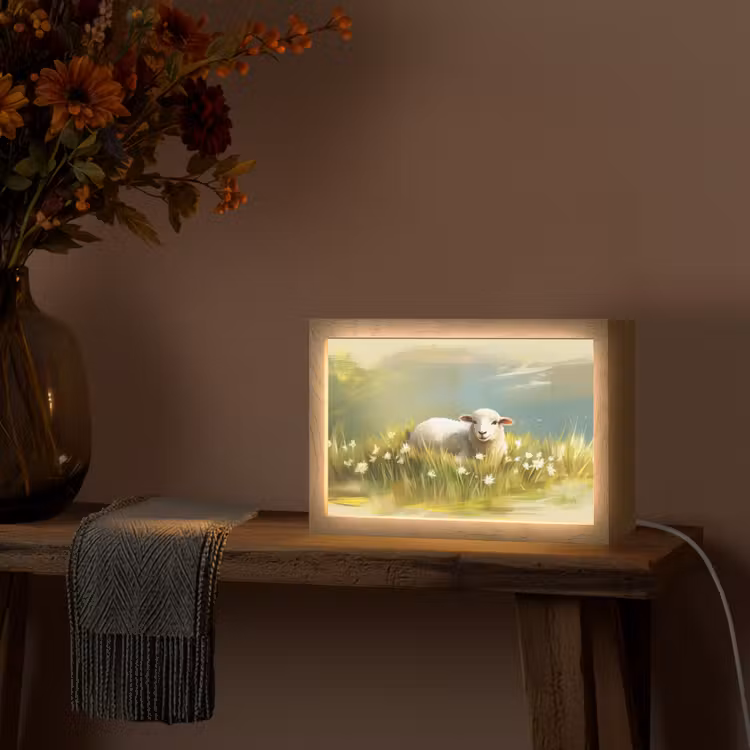 Schaap - Weide - Groen Light Box met kabel (Tafellamp) klein -sfeer4