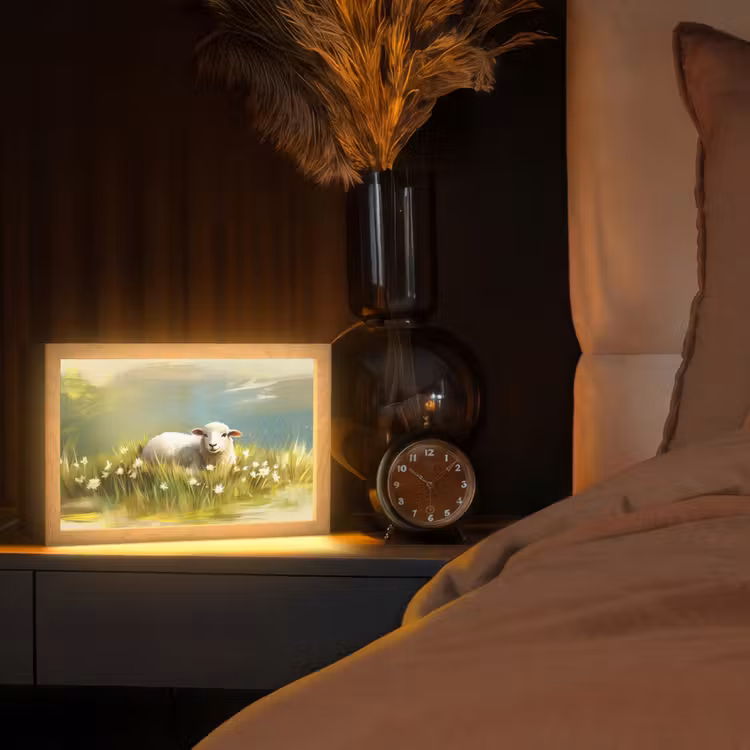 Schaap - Weide - Groen Light Box met kabel (Tafellamp) klein -sfeer1