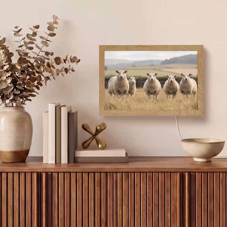 Schapen - Weidenlandschap - Heuvels Light Box met kabel (Tafellamp) klein -sfeer2