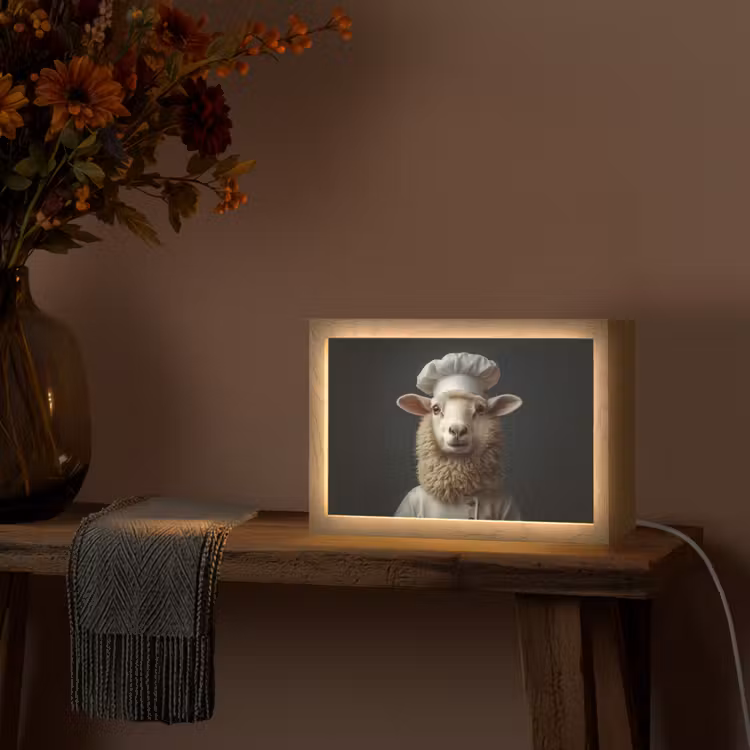 Schaap - Wol - Kok Light Box met kabel (Tafellamp) klein -sfeer4