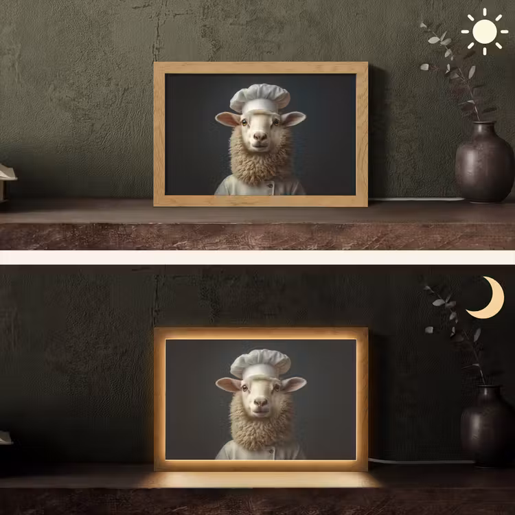 Schaap - Wol - Kok Light Box met kabel (Tafellamp) klein -sfeer3