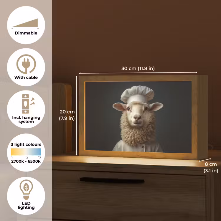 Schaap - Wol - Kok Light Box met kabel (Tafellamp) klein -USP_EN